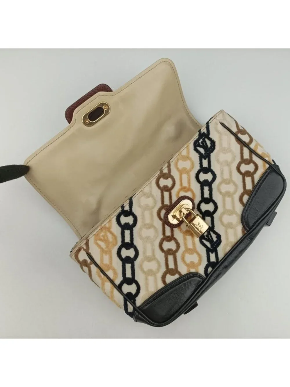 Louis Vuitton Dolly Black White Multicolor Cotton Velvet Shoulder Bag